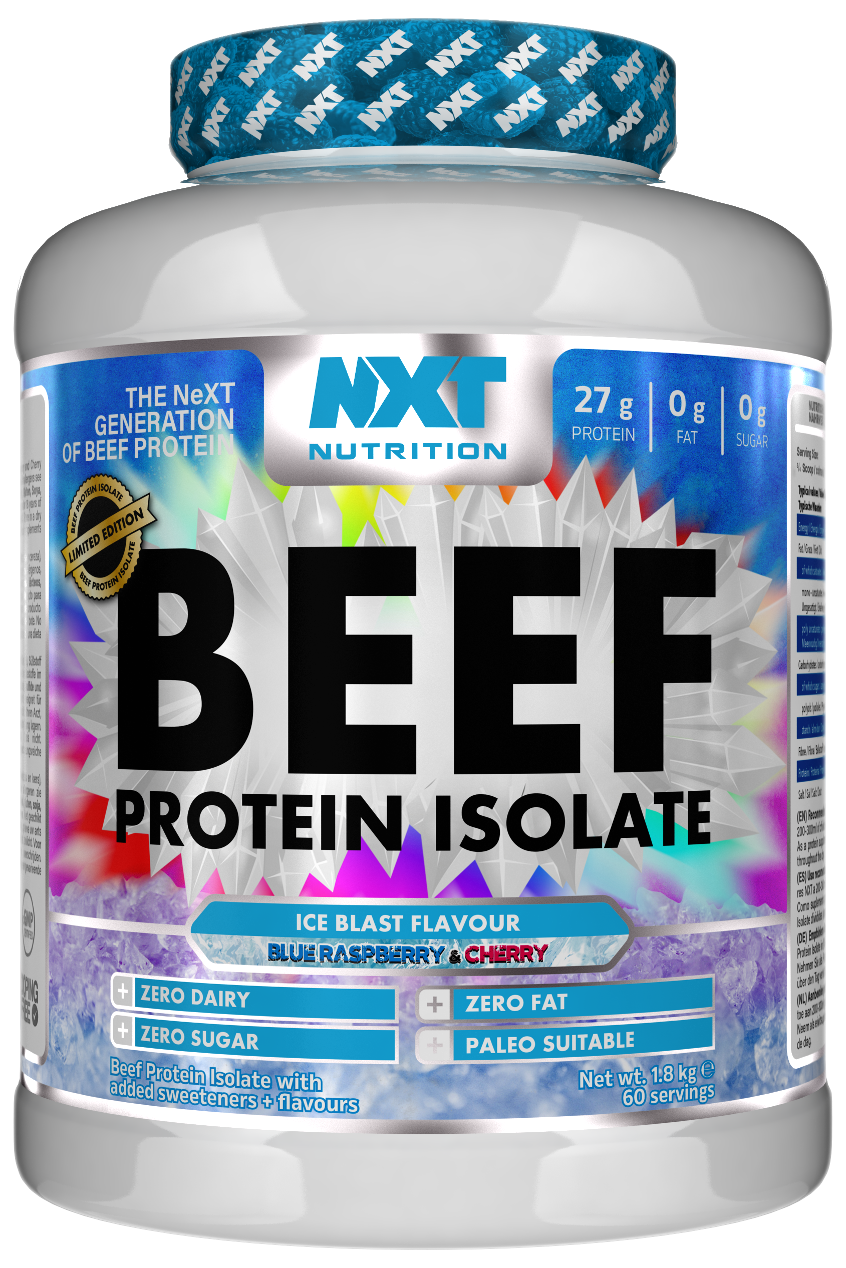 NXT Nutrition Beef Protein Isolate 1.8kg Ice Blast Flavour Blue Raspeberry And Cherry