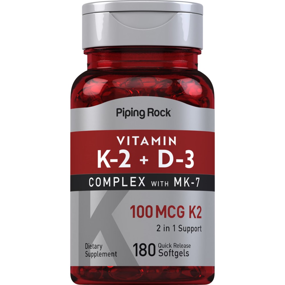 Piping Rock Vitamin K-2 Complex 100mcg with D3 - 180 Quick Release Softgels Piping Rock Vitamin K-2 Complex 100mcg with D3 - 180 Quick Release Softgels