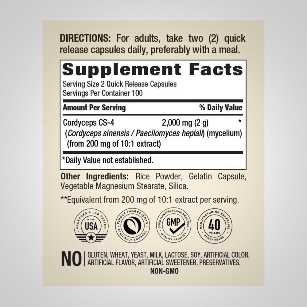 Piping Rock Cordyceps Mushroom 2000mg CS-4 Strain - 200 Quick Release Capsules Piping Rock Cordyceps Mushroom 2000mg CS-4 Strain - 200 Quick Release Capsules