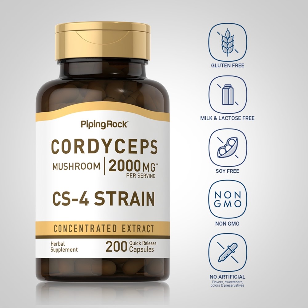 Piping Rock Cordyceps Mushroom 2000mg CS-4 Strain - 200 Quick Release Capsules Piping Rock Cordyceps Mushroom 2000mg CS-4 Strain - 200 Quick Release Capsules