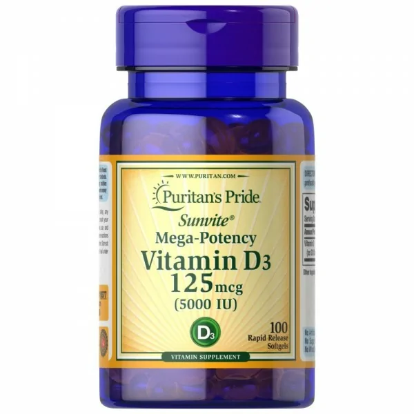 Puritan's Pride Sunvite® Mega-Potency Vitamin D3 5000 IU - 100 Softgels Puritan's Pride Sunvite® Mega-Potency Vitamin D3 5000 IU - 100 Softgels