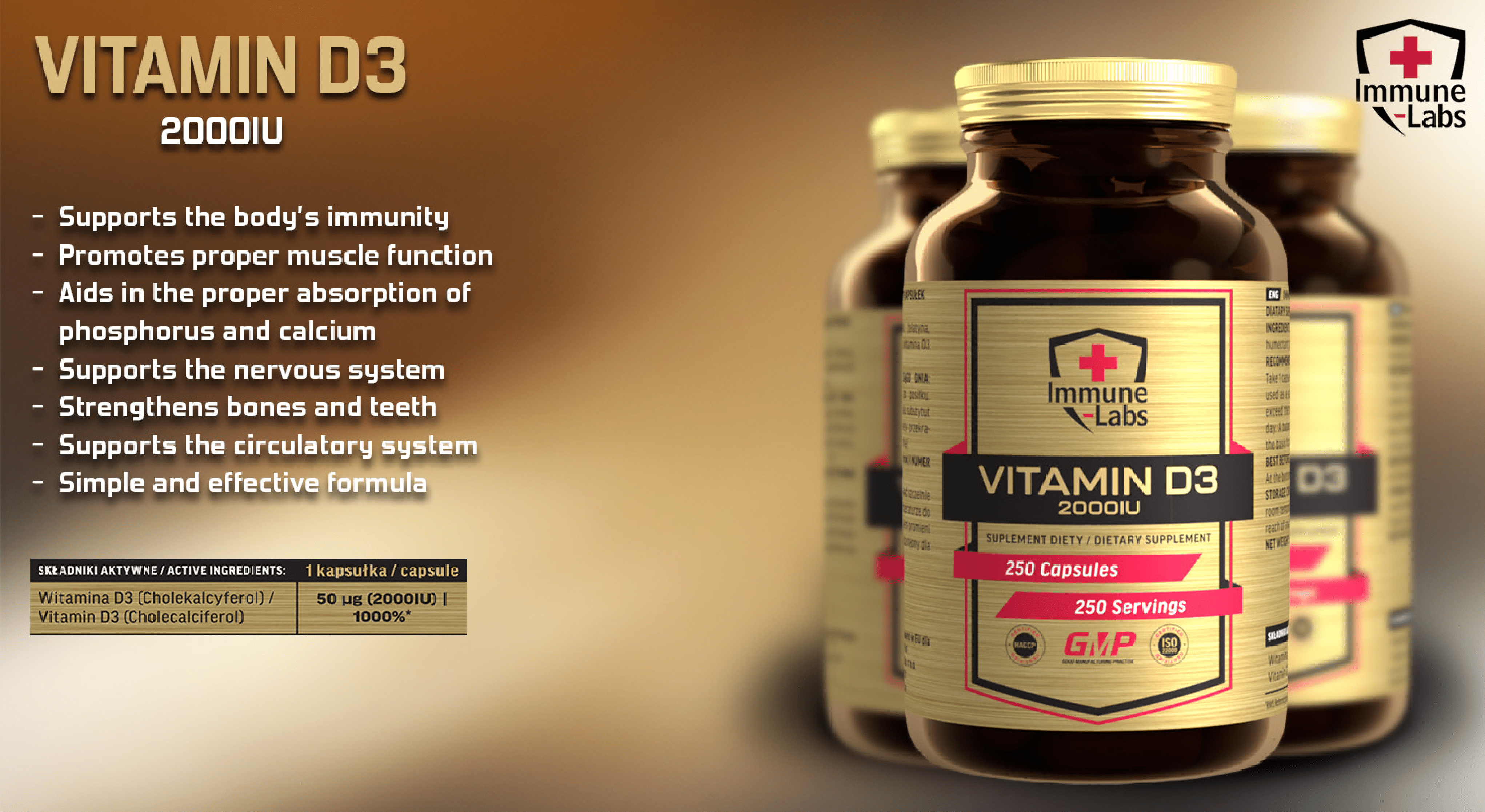 Immune Labs Vitamin D3 2000IU - 250 Caps Immune Labs Vitamin D3 2000IU - 250 Caps