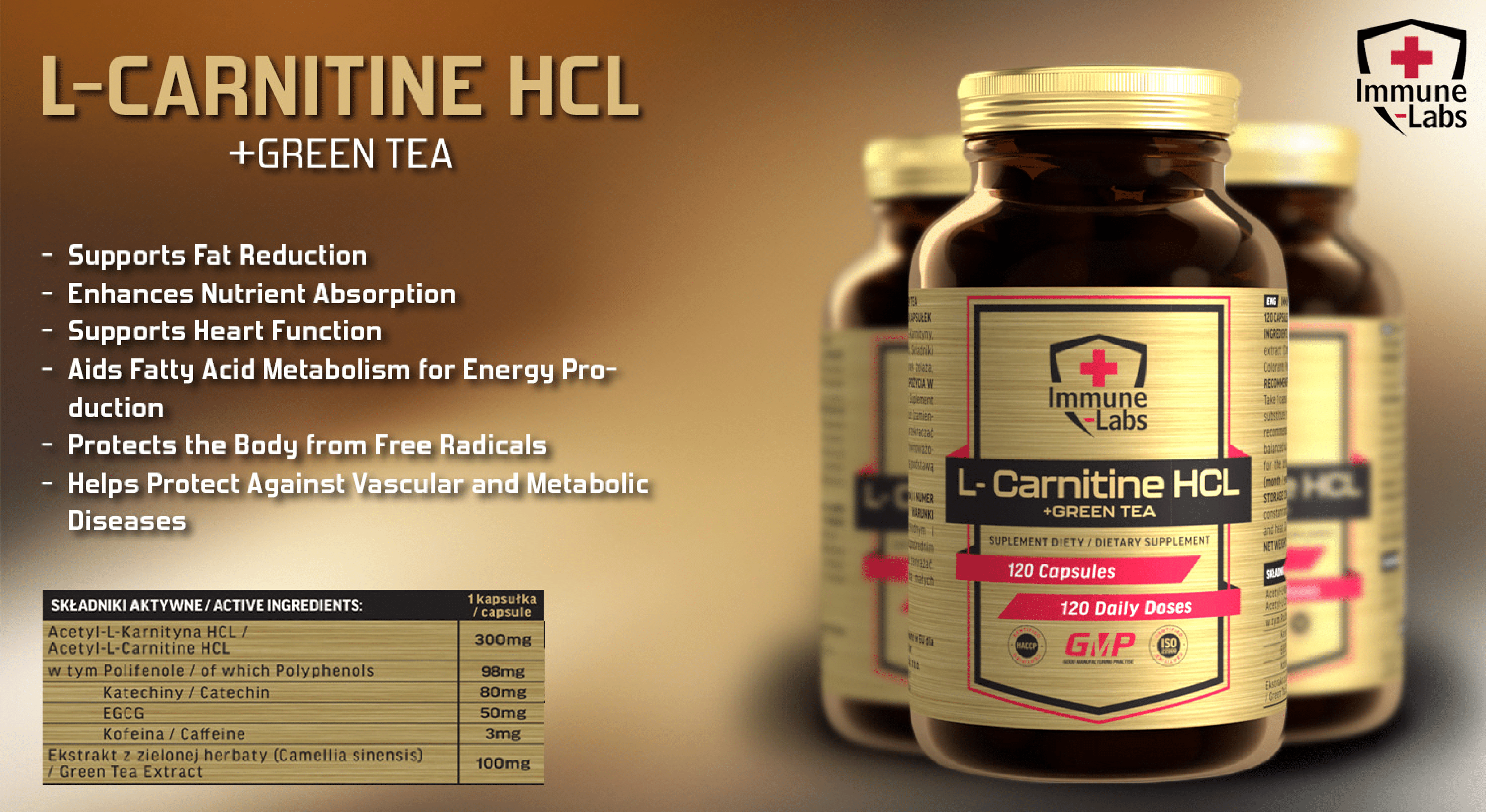 Immune Labs L-Carnitine HCL + Green Tea - 120 Caps Immune Labs L-Carnitine HCL + Green Tea - 120 Caps