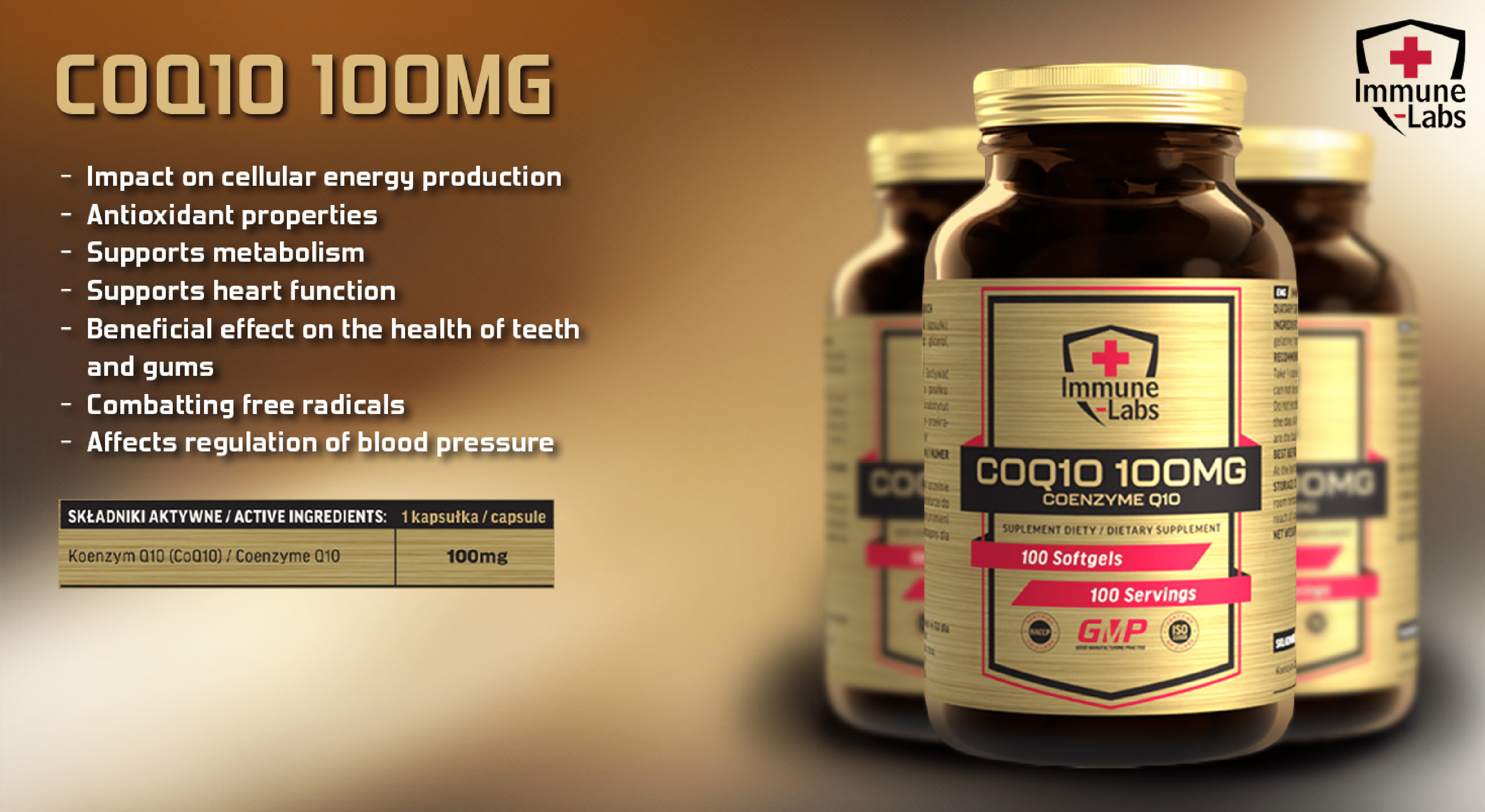 Immune Labs CoQ10 100mg - 100 Softgels Immune Labs CoQ10 100mg - 100 Softgels